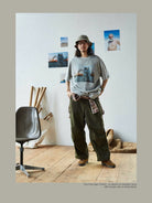 USAGE Vintage Photo Print Cotton T Shirt in Gray - On Male Model