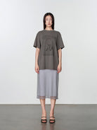 Random Piece Key Graphic Cotton T Shirt in Gray - On Female Model