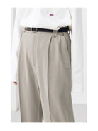 SIMPLE PROJECT Center Seam Cropped Trousers in Beige - On Model