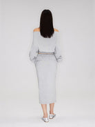 RARELY ALIKE Cotton Side Slit Midi Skirt in Gray - On Female Model