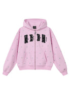 MEDM Fleece Lined Star Print Zip Hoodie in Pink