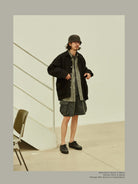 USAGE Textured Cotton Ramie Work Shirt in Black - On Male Model