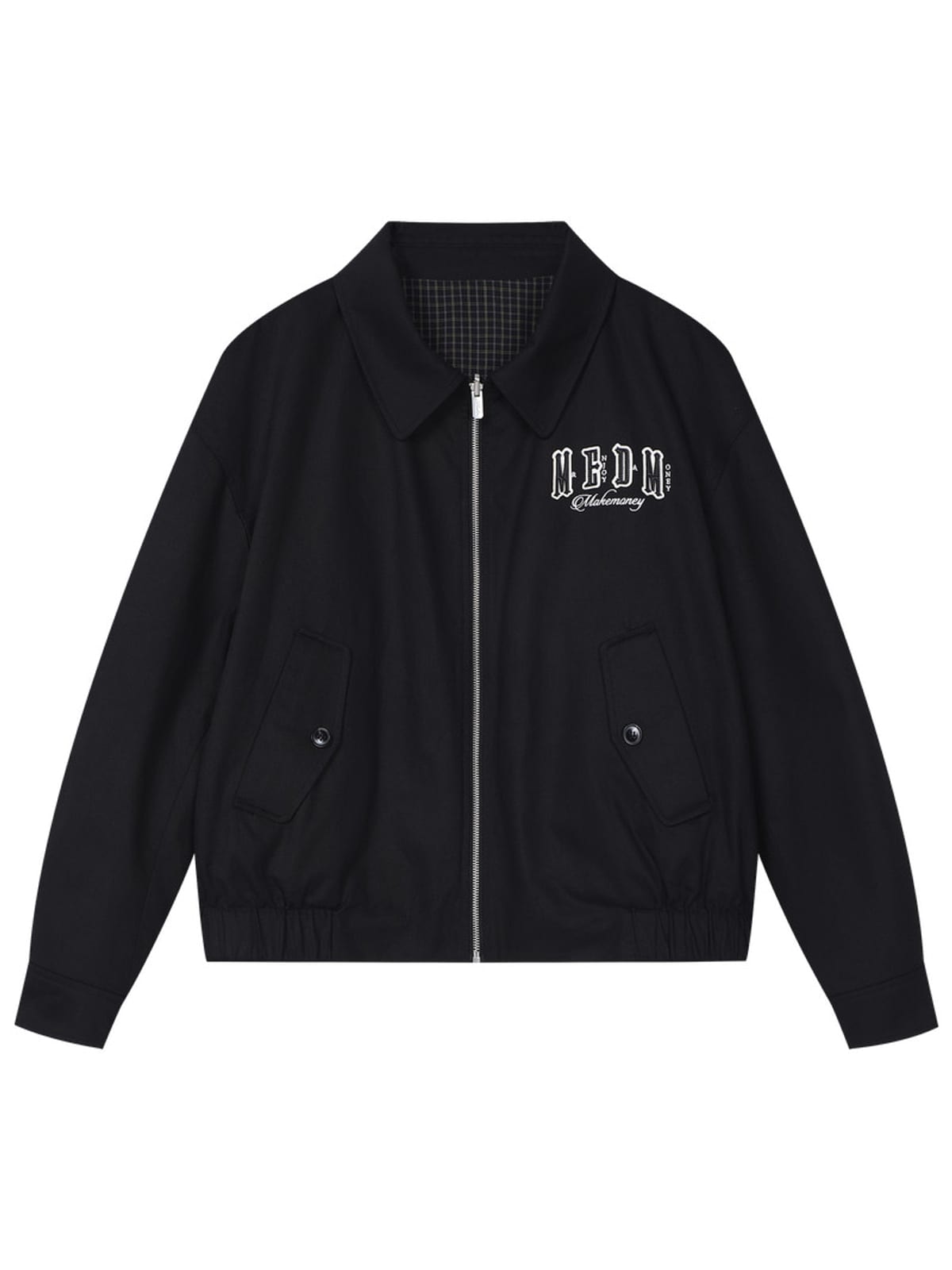 MEDM Reversible Cotton Zip Up Barn Jacket in Black
