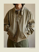 USAGE Washed Cotton Lyocell B 15 Bomber in Khaki - On Male Model