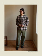USAGE Brushed Plaid Western Shirt in Olive - On Male Model