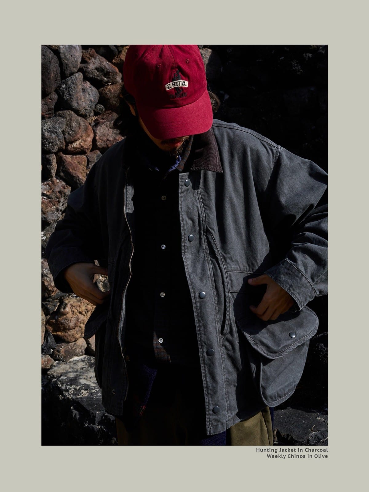 USAGE Heavyweight Cotton Canvas Barn Jacket in Gray - On Male Model