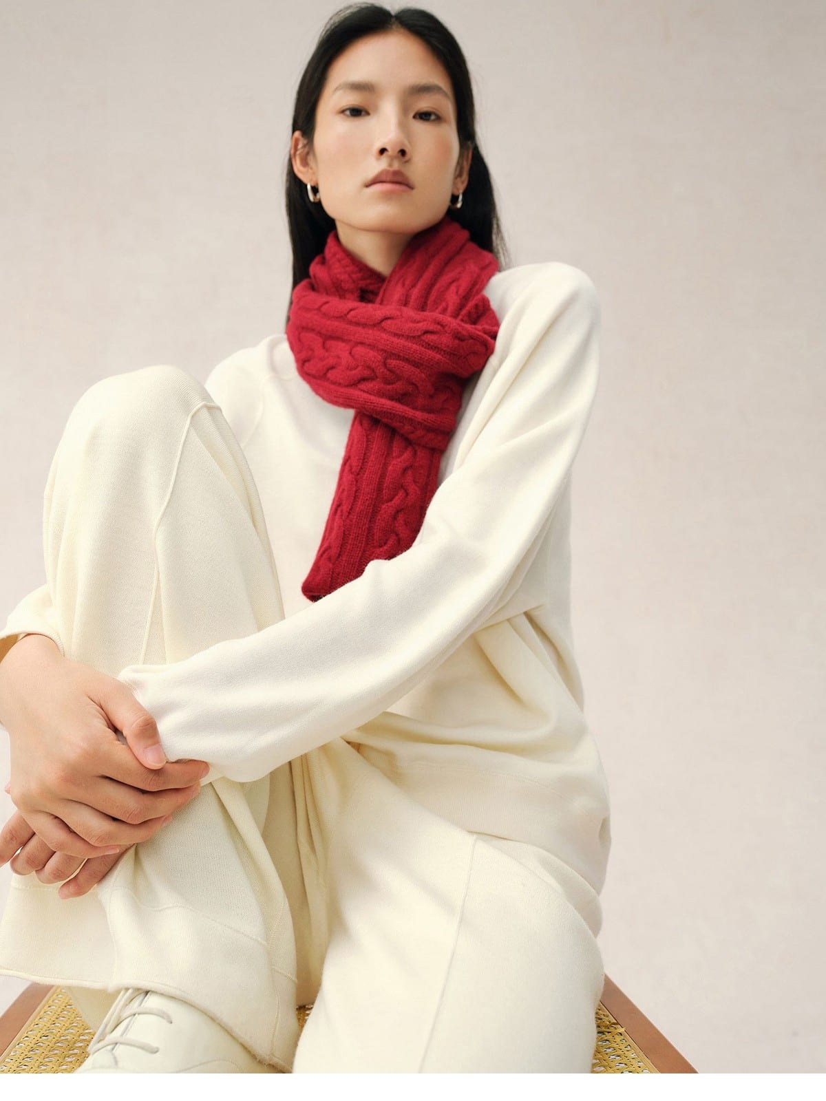 TEASEL Washable Merino Wool Sweatshirt in White - On Female Model
