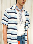 Retro 21 Irregular Pleated Vintage Print Scarf in Blue - On Male Model