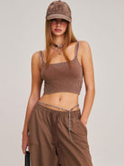 SMFK Distressed Camo Cotton Baseball Cap in Brown - On Female Model