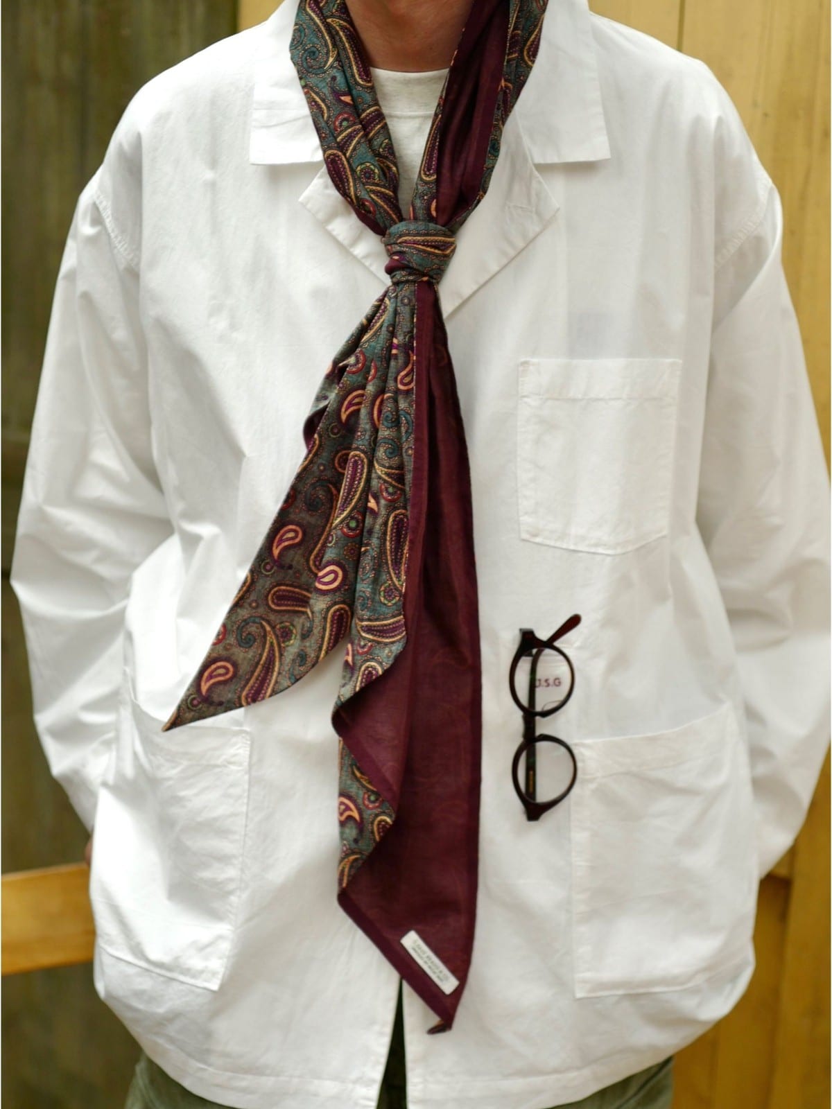 USAGE Cotton Workwear Shirt Jacket in White - On Male Model