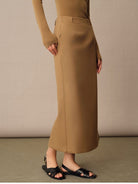 TEASEL Worsted Merino Wool Midi Skirt in Brown - On Female Model