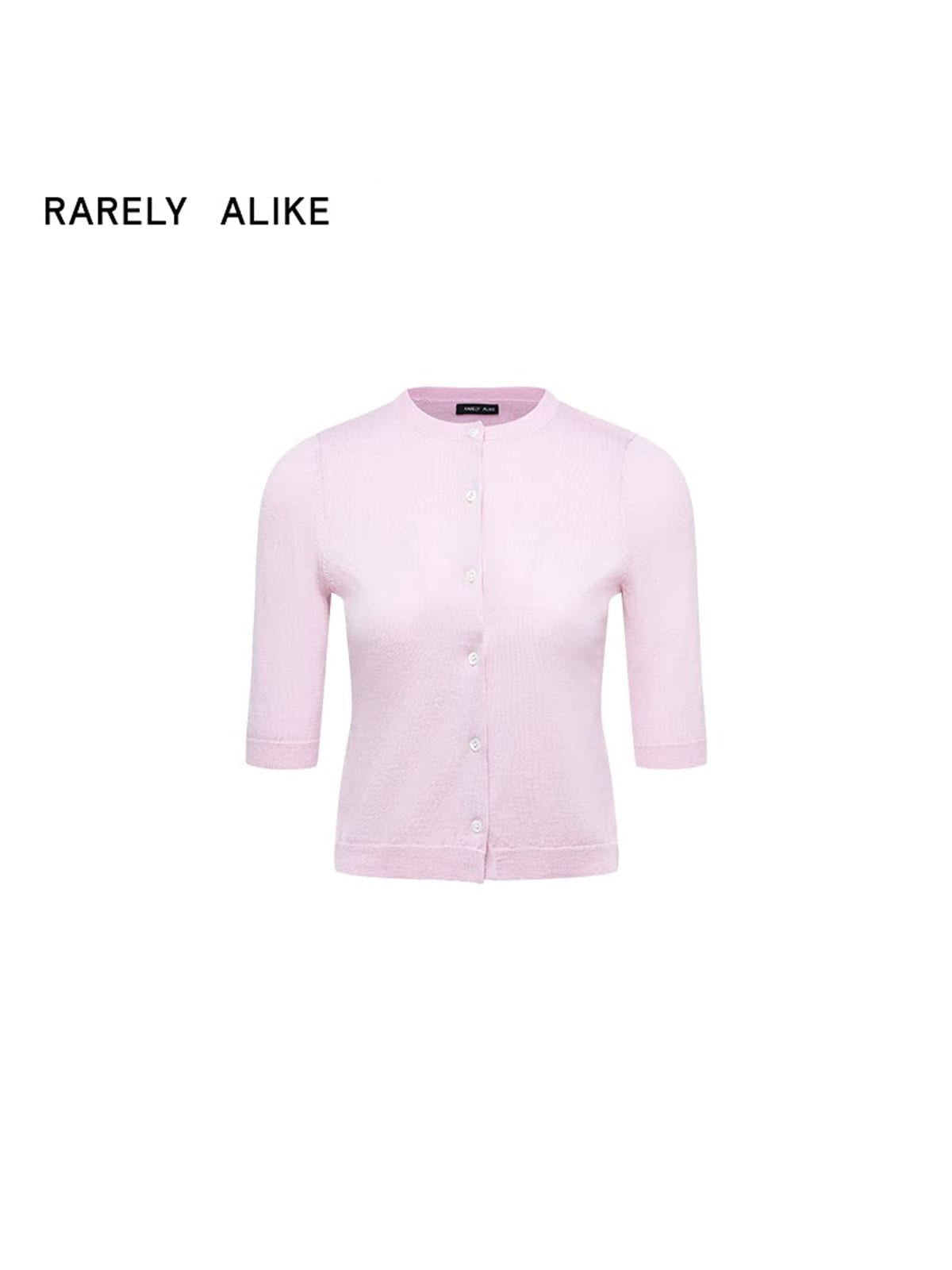 RARELY ALIKE Pure Wool Half Sleeve Cardigan in Pink