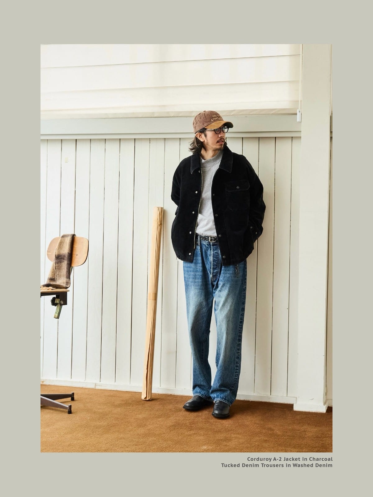 USAGE Wide Wale Corduroy Deck Jacket in Black - On Male Model