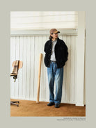 USAGE Wide Wale Corduroy Deck Jacket in Black - On Male Model