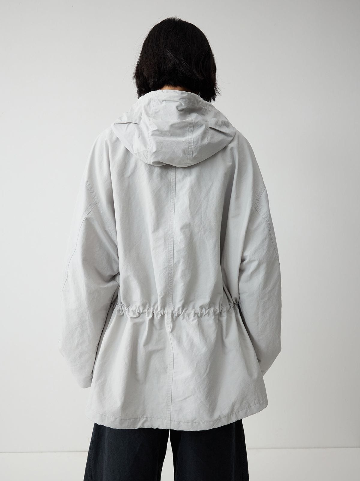 Random Piece Cotton Blend Drawstring Cargo Jacket in Gray - On Model