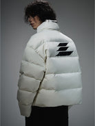 LOSTCTRL Minimalist Nylon Puffer Jacket in Cream - On Model