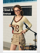 BeerBro Puppy Patch Sheer Knit V Neck in Cream - Lifestyle