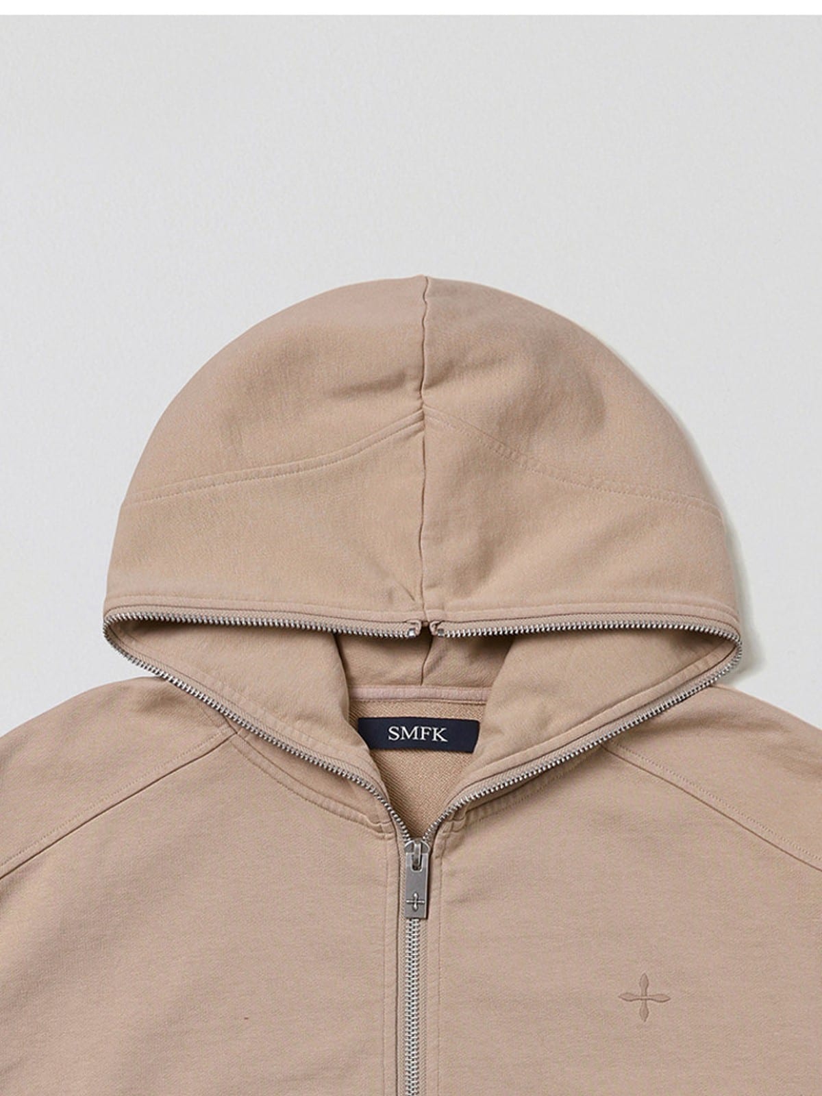 SMFK Oversized Cotton Wool Zip Up Hoodie in Beige - Detail