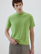 SIMPLE PROJECT Wool Blend Mock Neck T Shirt in Green - On Male Model