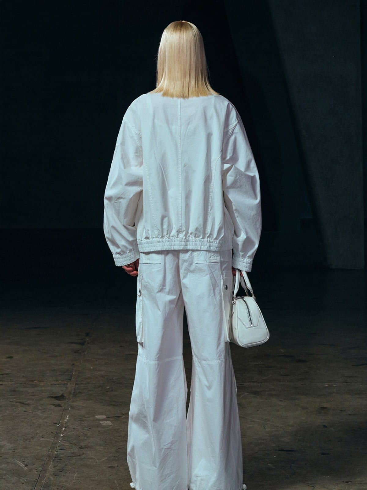 SMFK Vintage Wash Cotton Track Jacket in White - On Model
