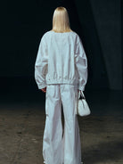 SMFK Vintage Wash Cotton Track Jacket in White - On Model