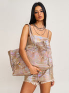 SMFK Distressed Denim Chain Tote Bag in Dreamland - On Female Model