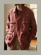 USAGE Linen Four Pocket BDU Jacket in Pink - On Male Model