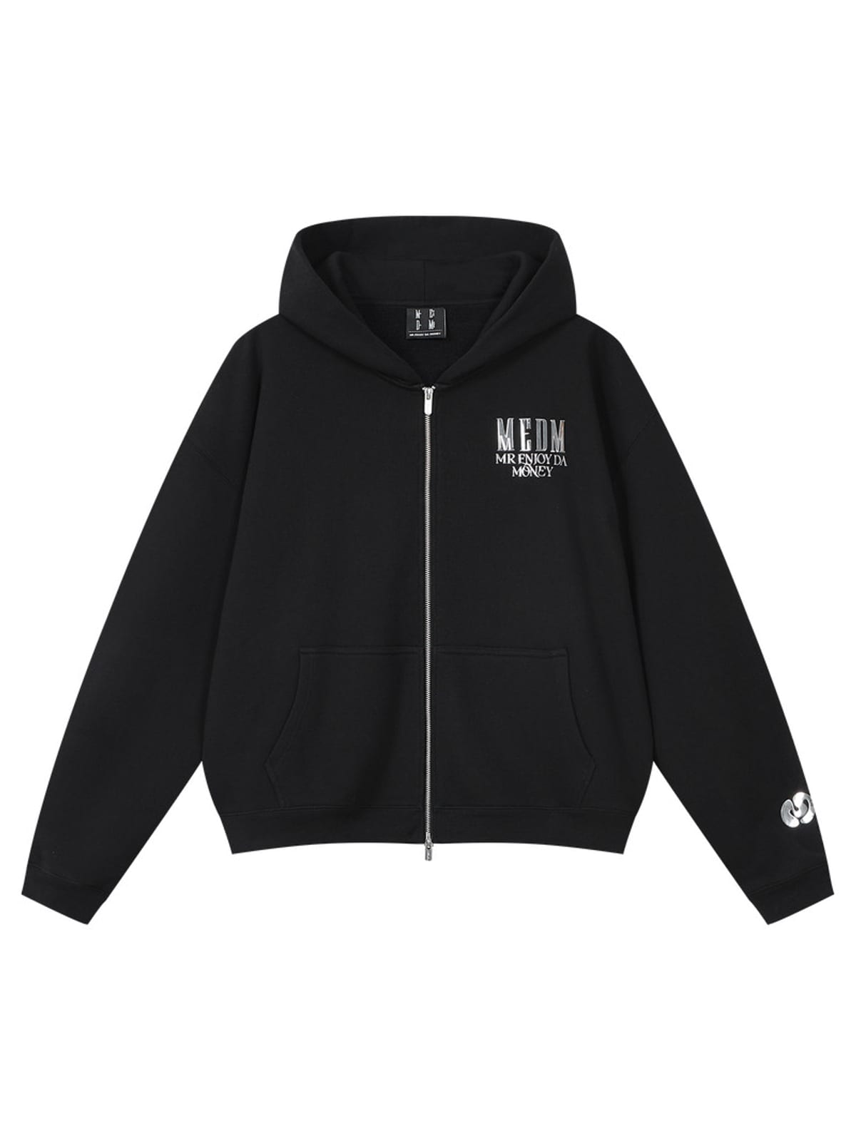 MEDM 3D Logo Two Way Zip Cotton Hoodie in Black
