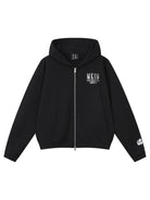 MEDM 3D Logo Two Way Zip Cotton Hoodie in Black