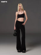 SMFK Cotton Blend Flared Sweatpants in Black - On Female Model