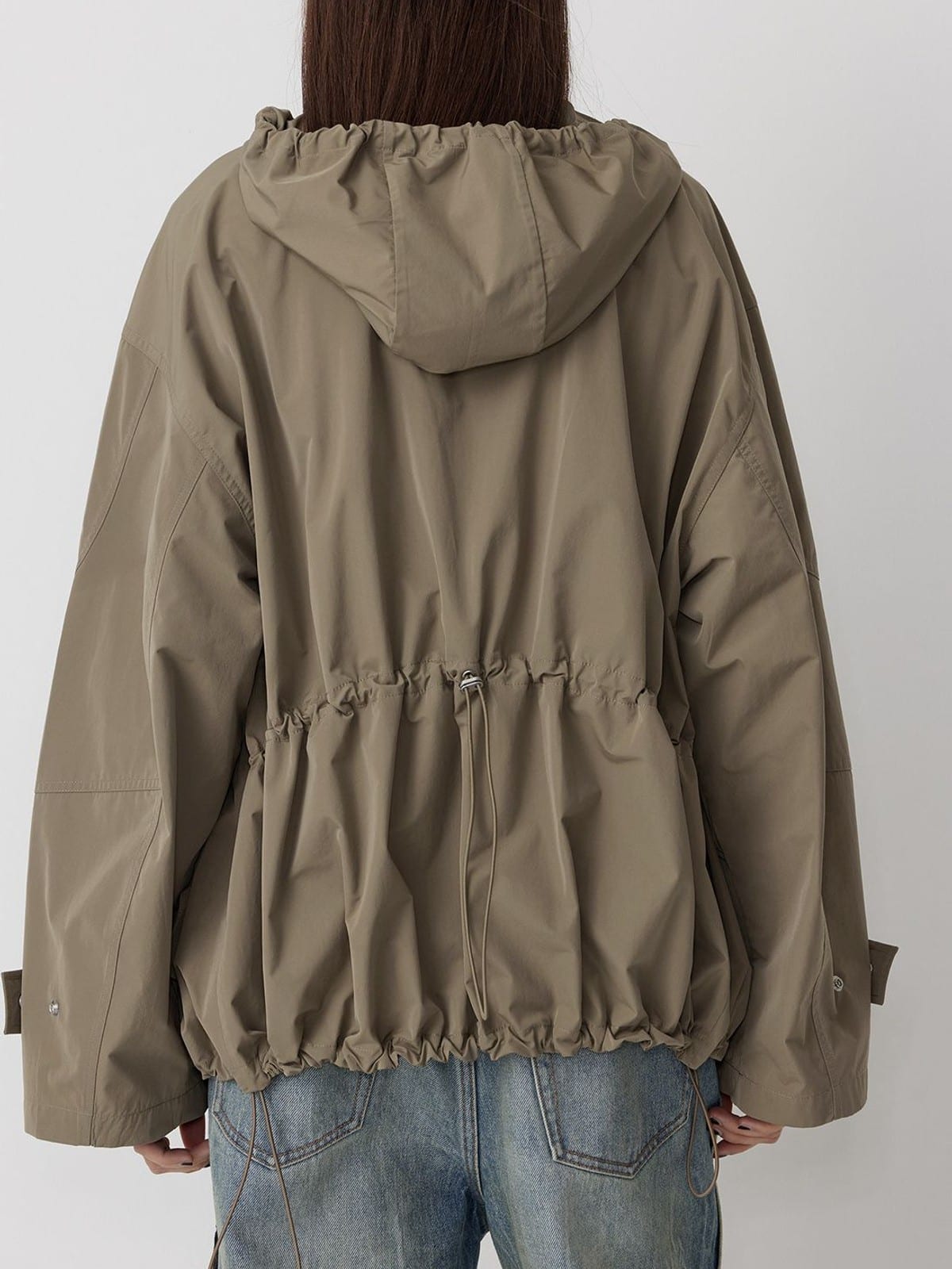 Random Piece Triacetate Blend Jacket With Stowable Hood in Beige - On Model