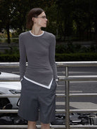 RARELY ALIKE Tailored Bermuda Shorts in Gray - On Female Model