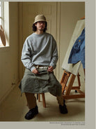 USAGE Reversible Cotton Crewneck Sweatshirt in Heather Gray - On Male Model