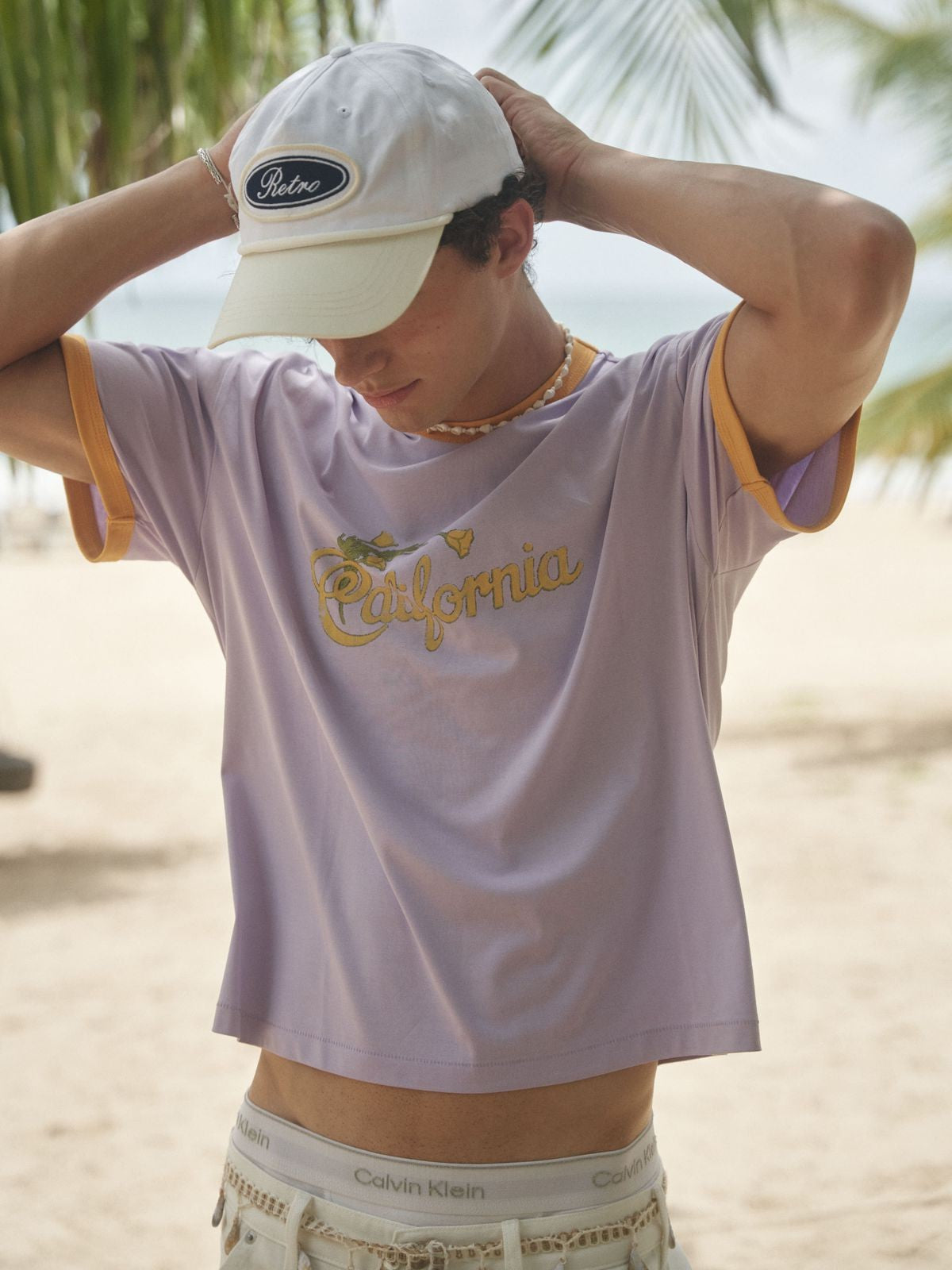 Retro 21 California Graphic Ringer T Shirt in Lavender - Lifestyle