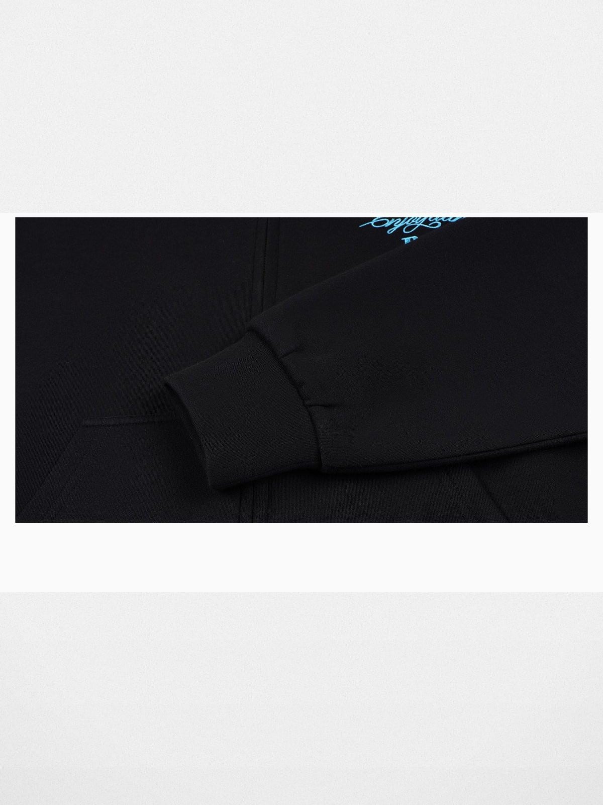 MEDM Embroidered Cotton Blend Zip Up Hoodie in Black - Detail