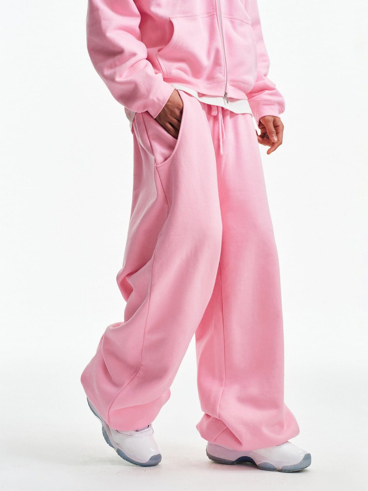 MEDM Cotton Drawstring Sweatpants in Pink - On Model
