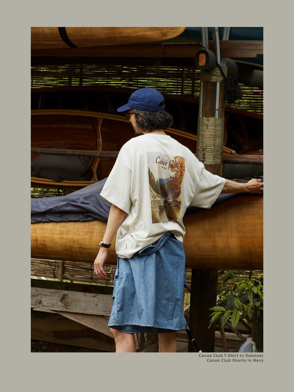 USAGE Canoe Club Graphic Cotton T Shirt in Beige - On Model