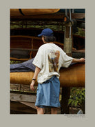 USAGE Canoe Club Graphic Cotton T Shirt in Beige - On Model