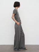 Random Piece Asymmetrical Pleated Silk Blend T Shirt in Gray - On Female Model