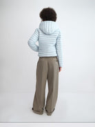 RARELY ALIKE Detachable Hood Duck Down Puffer in Sky Blue - On Model