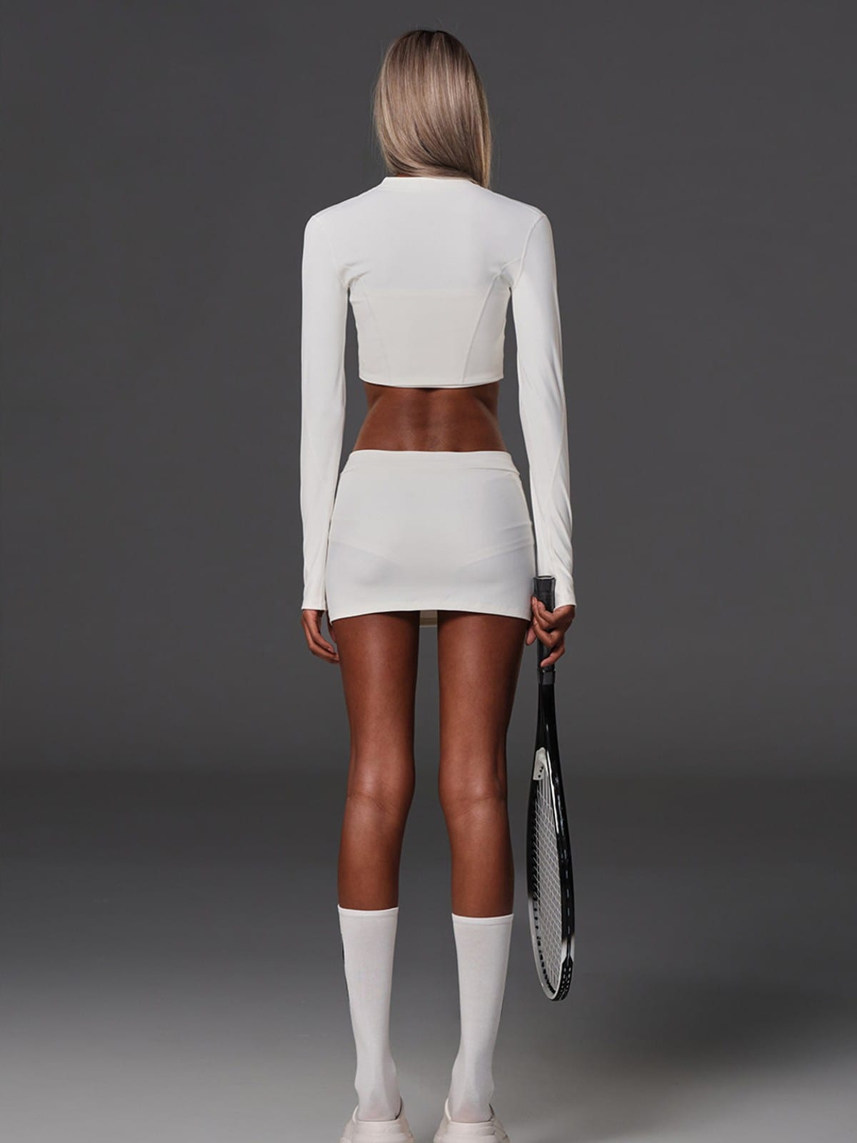 SMFK Cropped Zip Up Activewear Jacket in White - On Female Model