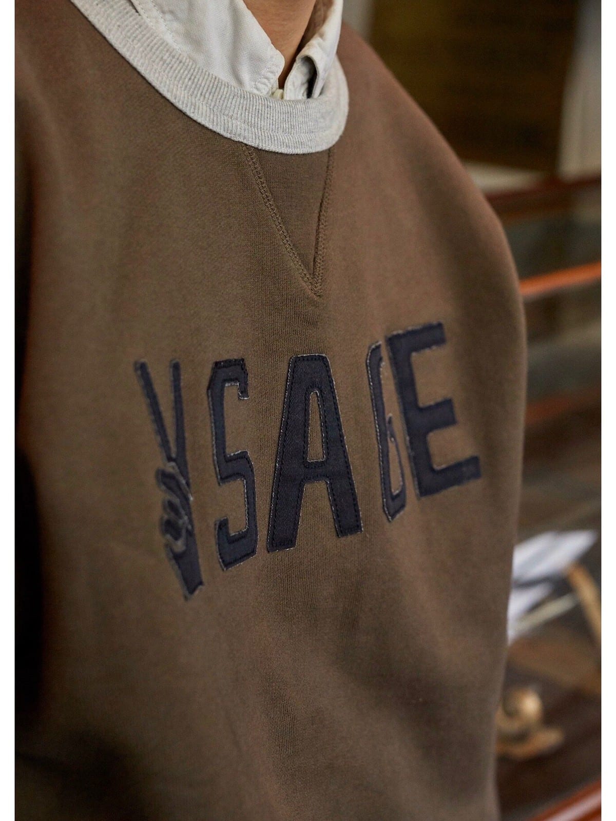 USAGE Graphic Two Tone Cotton Sweatshirt in Brown - On Model