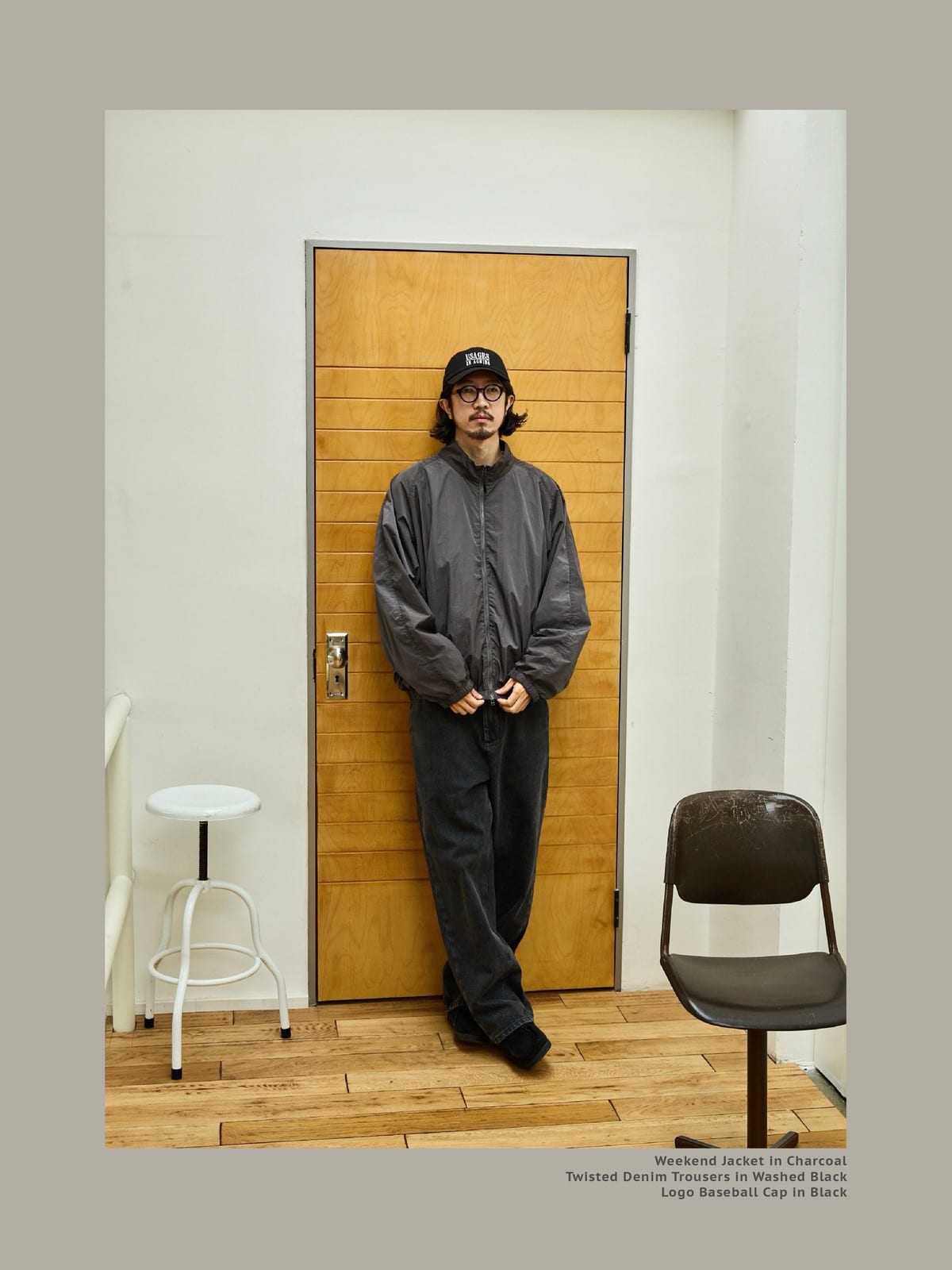 USAGE Lightweight Nylon Zip Up Jacket in Gray - On Male Model