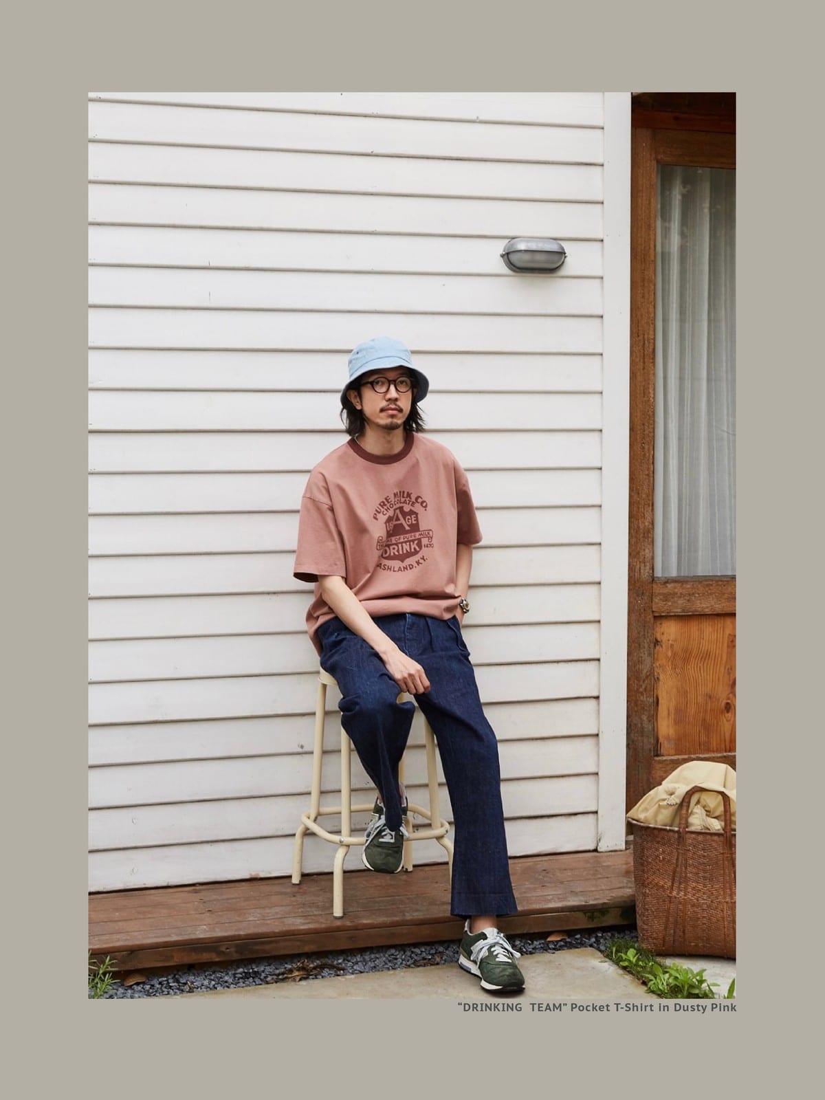USAGE Graphic Cotton Ringer T Shirt in Pink - On Male Model