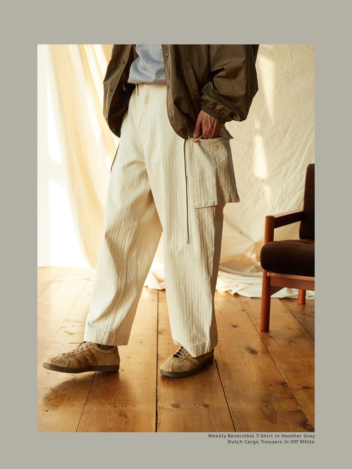 USAGE Heavyweight Herringbone Cargo Pants in White - On Model
