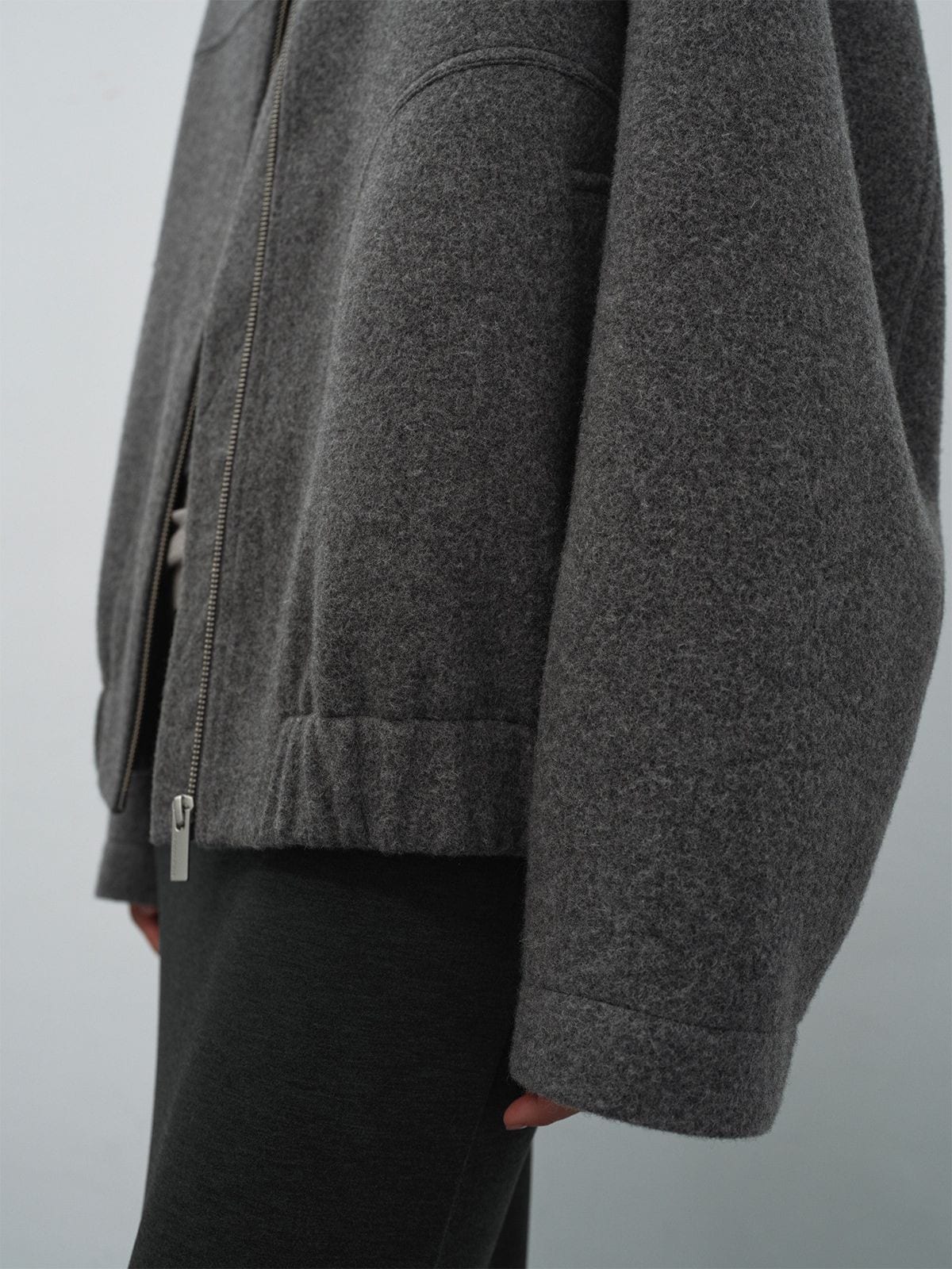 Random Piece Super 110S Wool Bomber Jacket in Gray - On Model