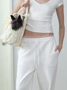 RARELY ALIKE Lace Waistband Adjustable Joggers in White - On Female Model