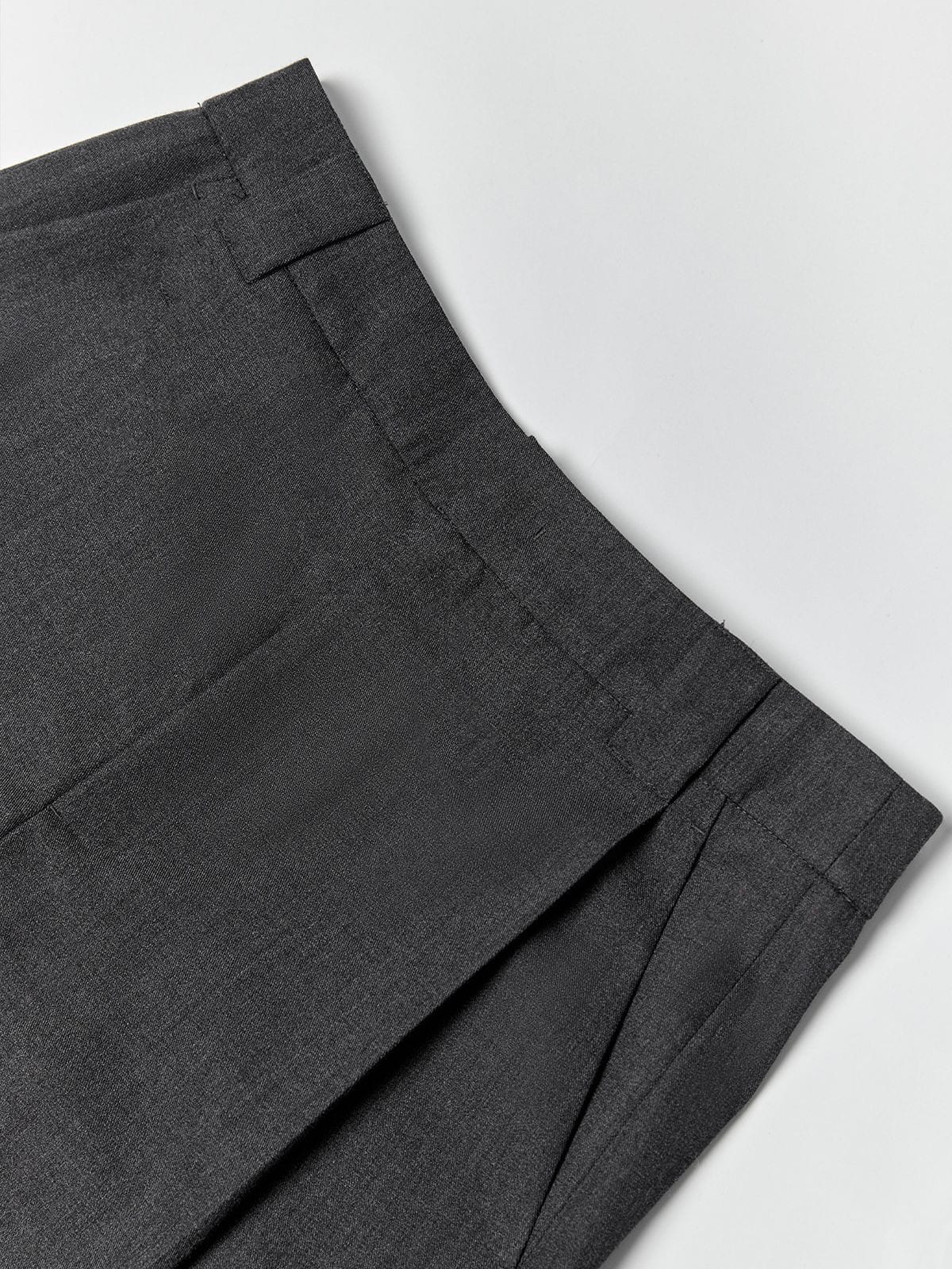 Random Piece Pleated Merino Wool Wide Leg Trousers in Gray - Detail