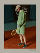 USAGE Oversized Textured Long Sleeve Polo in Mint - On Male Model