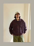 USAGE Heavyweight Canvas Cropped Workwear Jacket in Purple - On Male Model